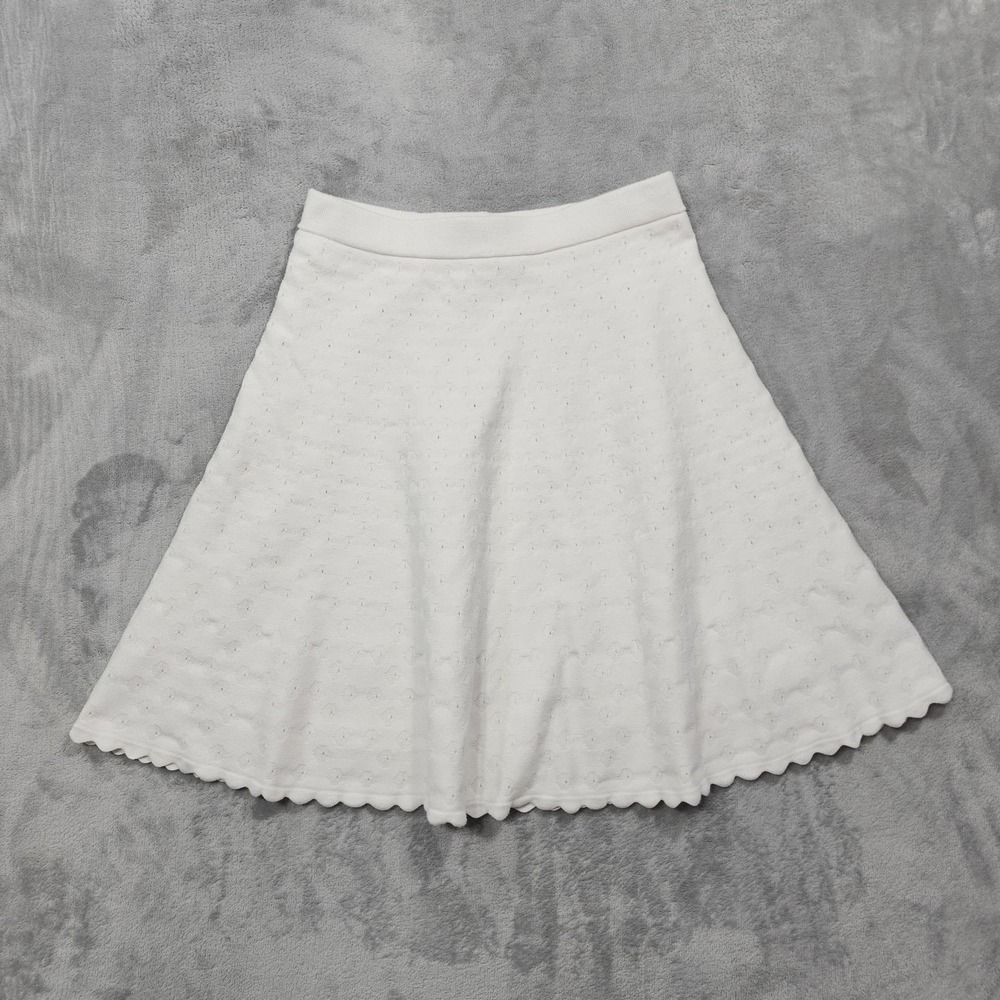 Grace Elements Skirt Womens M White Knit A-Line Knee Length Lined Scallop Hem